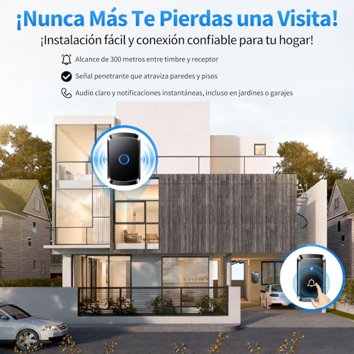 Timbre Inalámbrico para Puerta Exteriores Traje, Timbres InaláMbricos Para Casa, Receptor, Timbre Inalambrico Exterior, Rango De Trabajo De 300m Con 60 MelodíAs, 5 Niveles De Volumen