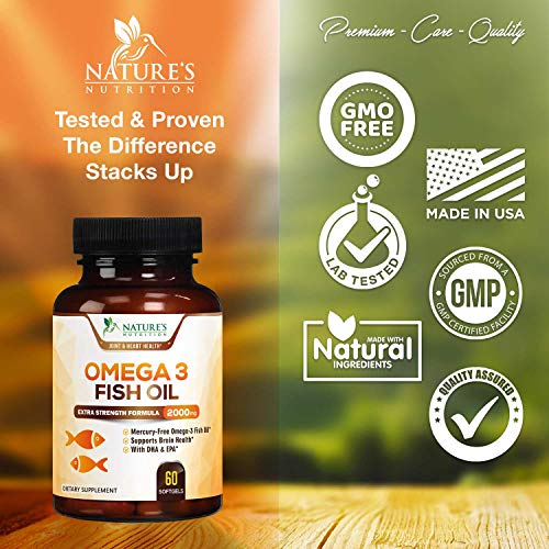Fish Oil Omega 3 Supplement Extra Strength DHA & EPA 2000mg Premium Quality Fatty Acid Brain