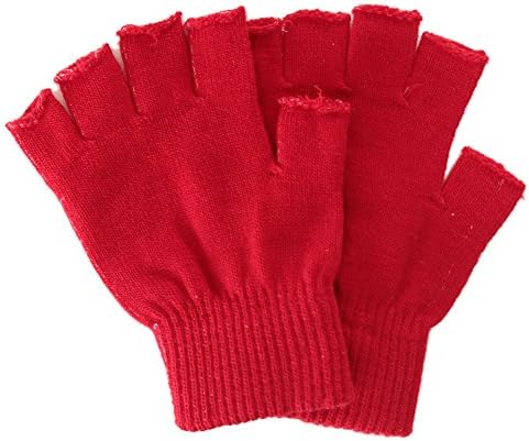 Unisex Plain Basic Fingerless Winter Knit Gloves Solid Color, Red