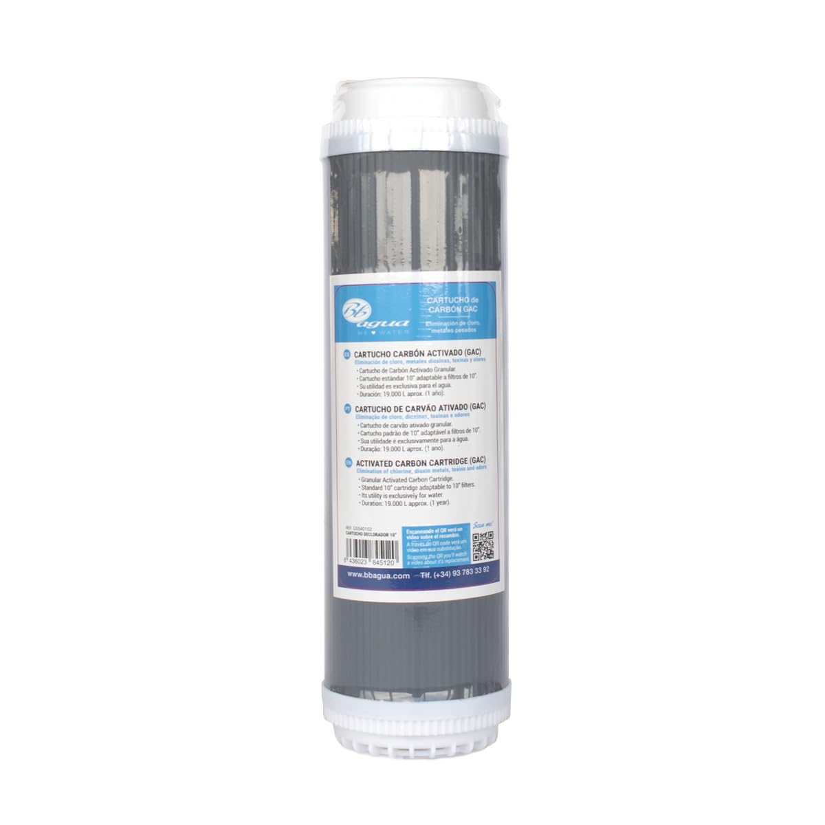 10" Dechlorinator Cartridge of Granular Activated Carbon. 1 Units. The GAC Dechlorinator Cartridge eliminates Chlorine, Odor and Taste from the water in your home. Replace at least once a year. Bbagua