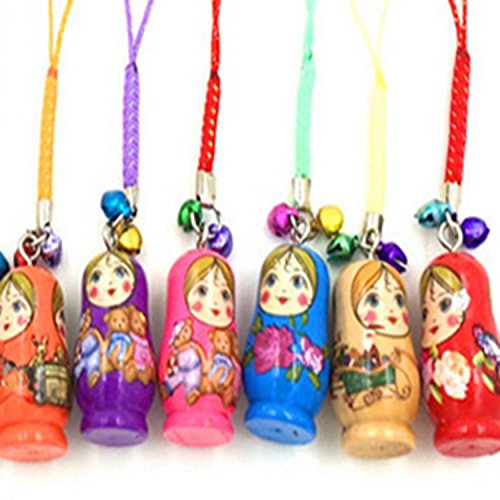 Hotusi Set of 12 Fashion Jewelry Drip Charm Key Chains Wooden Nesting Dolls with Key Rings Keychains Decorative Gifts