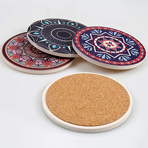Absorbent Ceramic Stone Coasters for Drinks,Cute Coffee Mats with Cork Base,Prevent Furniture from Dirty and Scratched,Absorbing Hot/Cold Water Rings to Keep Your Bar/Table Clean,4" Diameter - Thumbnail 3