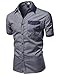 Color Contrast Collar Striped Short Sleeve Shirts Navy Size L