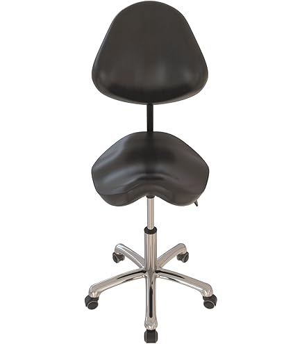 Tabouret Avec Roues, Assise Rembourrée Et Dossier Bas En Simili Cuir, Base Avec Repose-Pieds En
