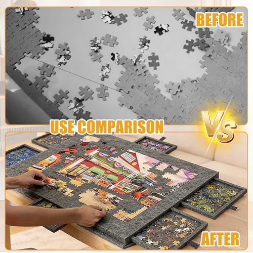 LUPATDY Tilting Puzzle Table, Puzzle Tray for Puzzles up to 1000 Pieces, Portable Puzzle Tray with 6 Felt Drawers with Stand and Lid 2-in-1 (Black)
