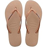 Havaianas Women's Slim Logo Metallic Flip Flops Rose Gold/Dark Copper 39-40 M Bra