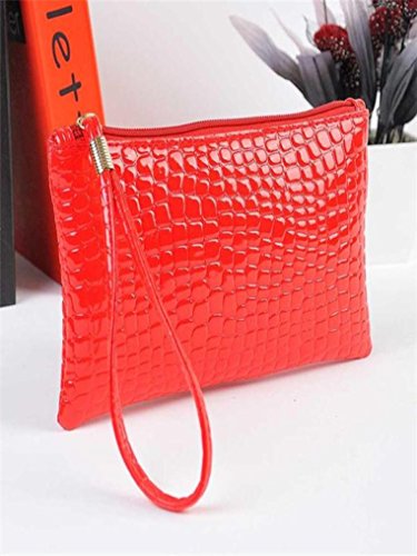 Bolayu Wallet Sexy Women Crocodile Leather Clutch Handbag Bag Coin Purse Crocodile Texture Coin Purse Hand Bag (Red)