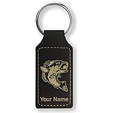 LaserGram Rectangle Keychain, Bass Fish, Personalized Engraving Included (Black with Gold)