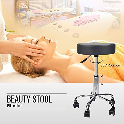 Home Office Adjustable Rolling Medical Massage Swivel Stool Chair Tattoo Facial Massage Salon Stools, Grey, Set of 2 - Thumbnail 2