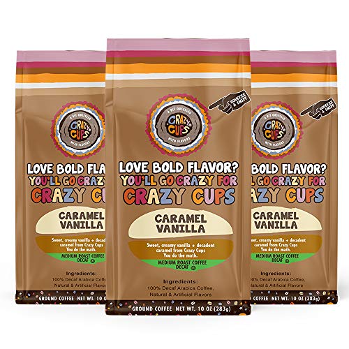 Crazy Cups Decaf Flavored Ground Coffee, Caramel Vanilla, in 10 oz Bags