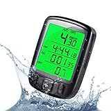 LESHP Cycle Computer Waterproof Cycling Bike Bicycle Speedometer Odometer with Green Backlight LCD Display Multi Function for Cycling Black