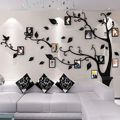 Warmcasa Black 3D Wall Stickers Photo Frames FamilyTree Wall Decal DIY Photo Gallery Frame Decor Sticker Home Art Decor(Large, Black-Left)