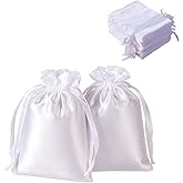 KUPOO 50 PACK 4 x 6 Inch Golden Silk Gift Bags, Jewelry Pouches Drawstring Bags for Wedding, Baby Shower, Christmas (4x6 Inch, Pack of 50, White)