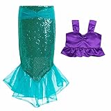 FEESHOW Toddler Girls Sequins Little Mermaid Tail Halloween Costumes Party Outfits Top with Skirt Purple Green 7-8