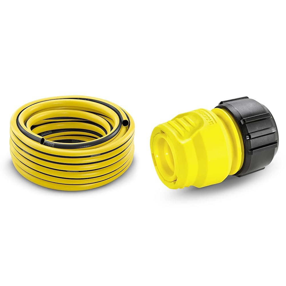 Kärcher 26451380 Primoflex 1/2" Hose, Grey, 20 m & 2.645-191.0 6.5 x 3.3 x 4.5 cm Universal Hose Connector - Yellow/Black
