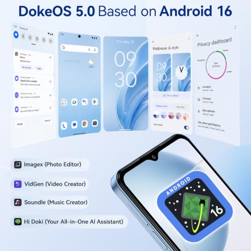 Blackview Wave 7C Mobile Phone for Android 16, 16GB + 64GB, Black | 6.56" Screen Smartphone Cheap, Battery 5000mAh Phone, Camera 32MP+13MP, 4G Dual SIM, 3 Slot, Face ID, IP54, 0.3cm Jack