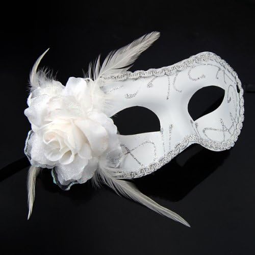 Popamazing Venetian Women Flower Mask For Masquerade Ball Party Halloween (White)