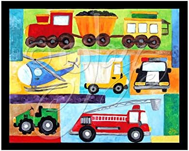 Car and Truck Art Print for Kids Room - 8x10 inch print, transportation themed boys decor by nJoyArt