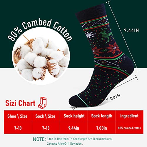 Mens Christmas Socks Funny Crew Socks for Men&Women Colorful Novelty Patterned Socks 6 Pairs US 7-13
