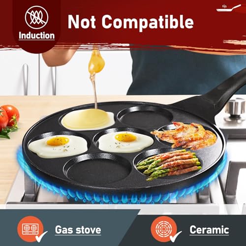 TERRIFI Nonstick 7-Mold Pancake Pan, PFOA-Free Coating, Black, 17x10 Inches