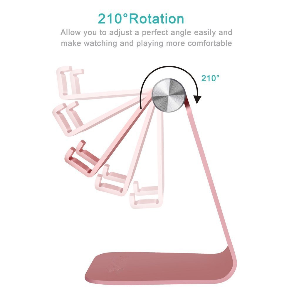 Adjustable Cell Phone Stand, Swelt Phone Stand Cradle, Dock, Holder for iPhone 8 X 7 6 6s Plus 5 5s charging, all Android Smartphone, Accessories Desk, Switch and more- Black (Rose Gold)