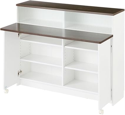 Amazon ぼん家具 キッチンカウンター キッチン収納 キャスター 対面 テーブル 棚 幅1cm 片面収納 ウォールナット カウンターテーブル オンライン通販