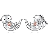 925 Sterling Silver Animal Earrings Hypoallergenic Highland Cow Horse Guinea Pig Otter Monkey Giraffe Bunny Stud Earrings for Women Jewelry Gifts