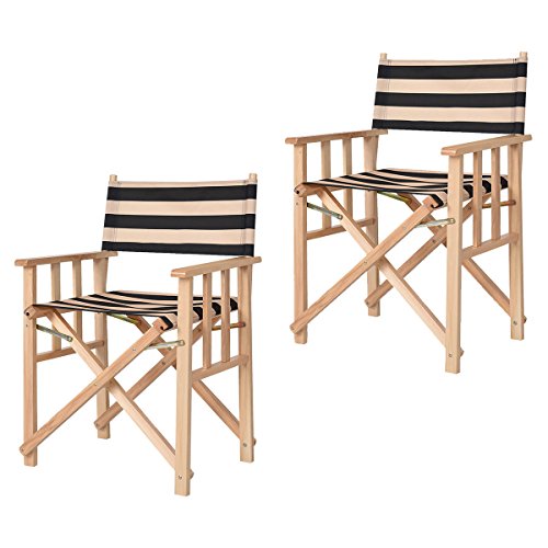 Giantex 34" Set Of 2 Folding Makeup Director Chairs Wood Camping Fishing (Beige+Black)