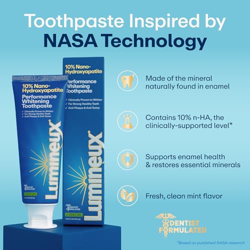 Lumineux 10% Nano Hydroxyapatite Performance Whitening Toothpaste - Fluoride Free & Gentle Whitening - Clinically Supported & NASA-Developed nHA for Strong Enamel & Bright, Smooth Teeth (3.75 oz)