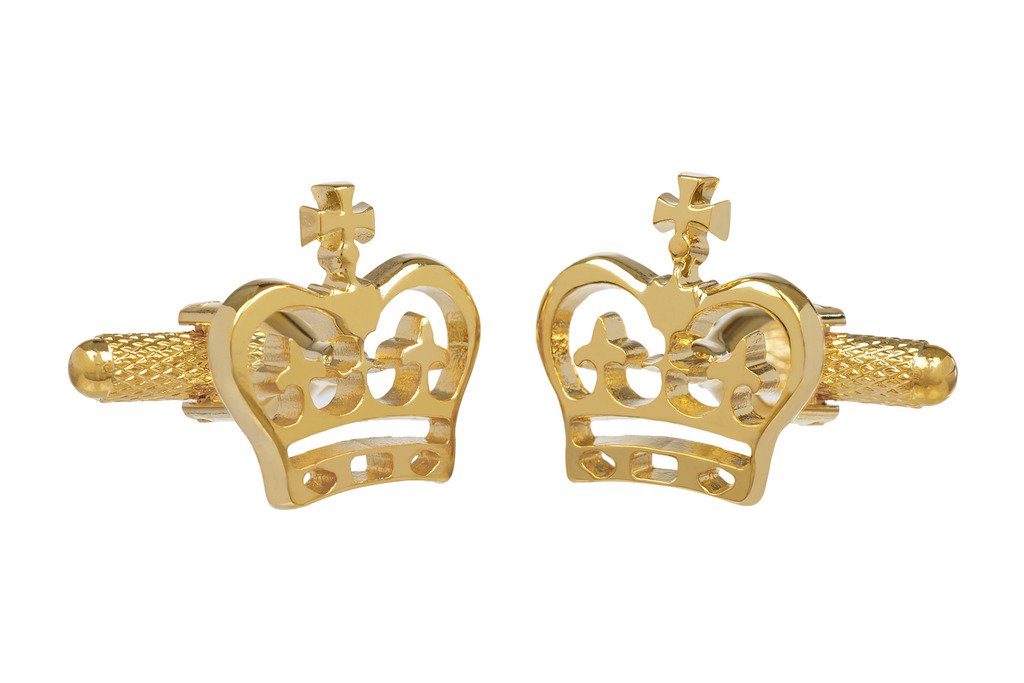 Gold Colour British Royal Crown Design Cufflinks - Supplied in Onyx Art Box