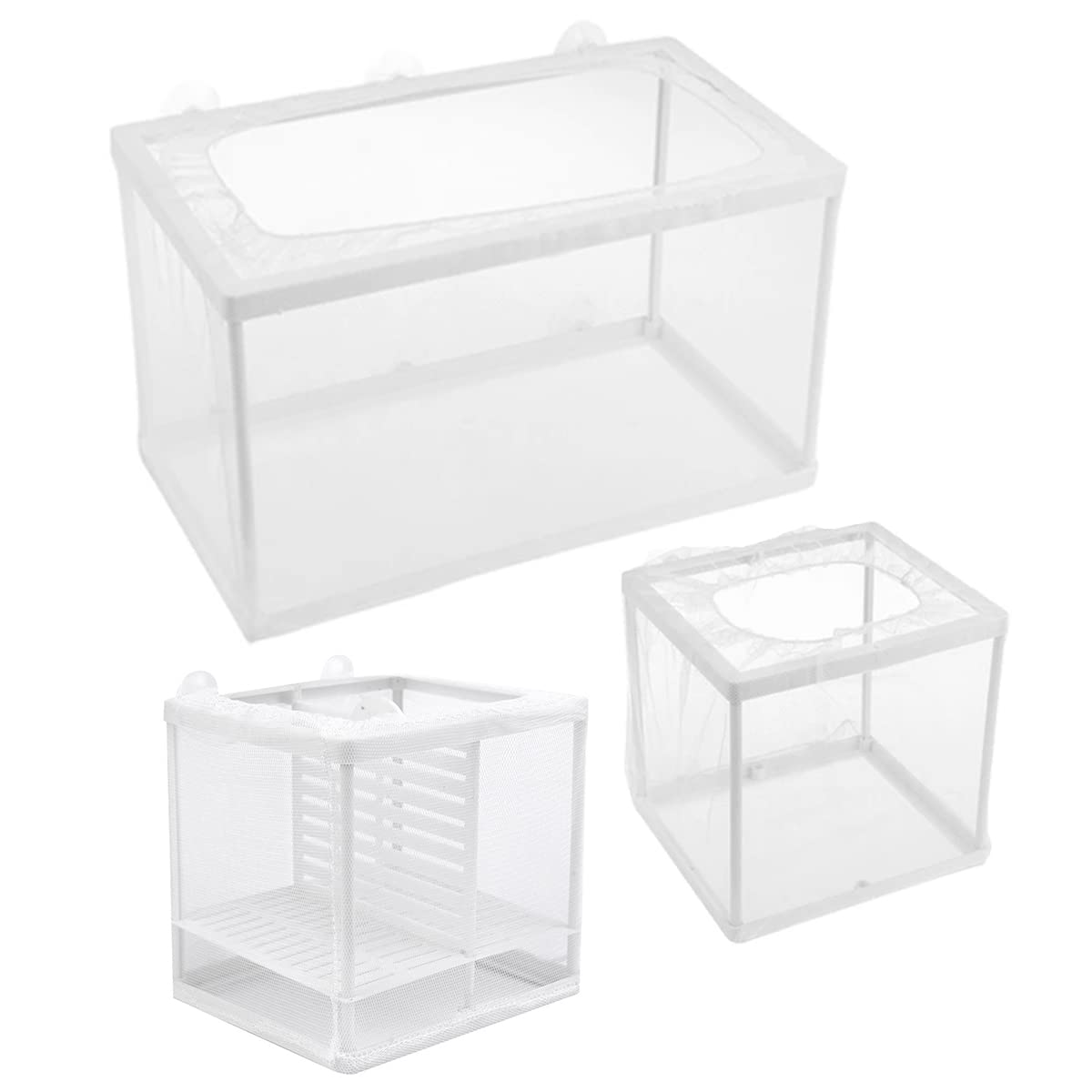 CHENKEE 3pcs Fish Breeder Net Fry Hatchery Net Double Layer with Suction Cups for Aquarium Tank