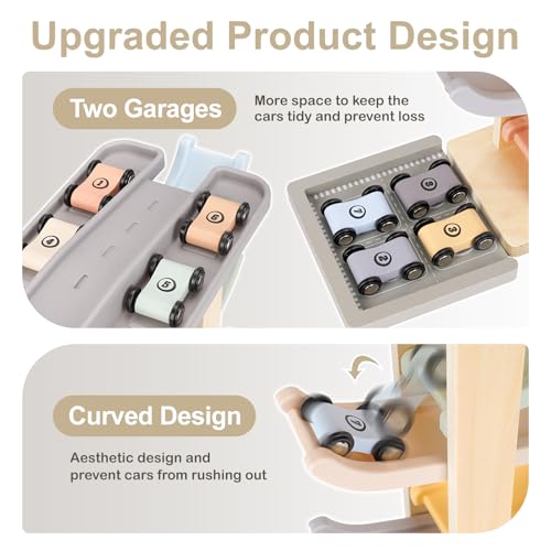 Joyreal Baby Toy 1 2 Year Old - Wooden Ramp Car Montessori Games with 8 Mini Car Child and Wooden Garage Toy Gift Boy Girl Child