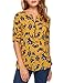 ANGVNS Women Long Sleeve V Neck Printed Chiffon Shirt, Yellow, XL