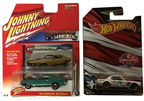 Johnny Lightning 1970 Ford Mustang Mach 1 &amp; Hot Wheels Exclusive Stars and Stripes '65 Ford Mustang 2-Car Bundle