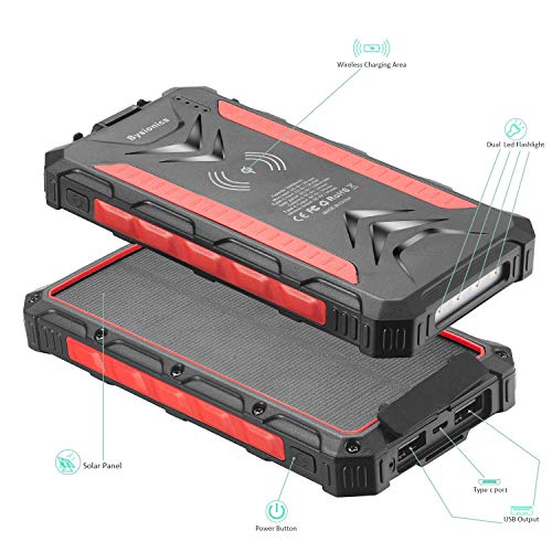 image for Bysionics Solar Charger, 10000mAh Qi Wireless Charger Portable Chargin