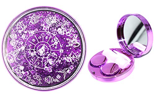 Cute Fashion Contact Lens Case,Portable Travel Glitter Luxury Bling Stars Liquid Quicksand Contact Lens Cases Eye Care Set(Purple-1)