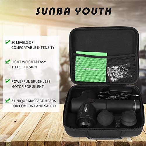 SUNBA YOUTH Carrying Case Massager Gun New Upgraded Muscle Massager Cordless Percussion Handheld Deep Tissue Body Massage Device Portable Cordless Super Quiet