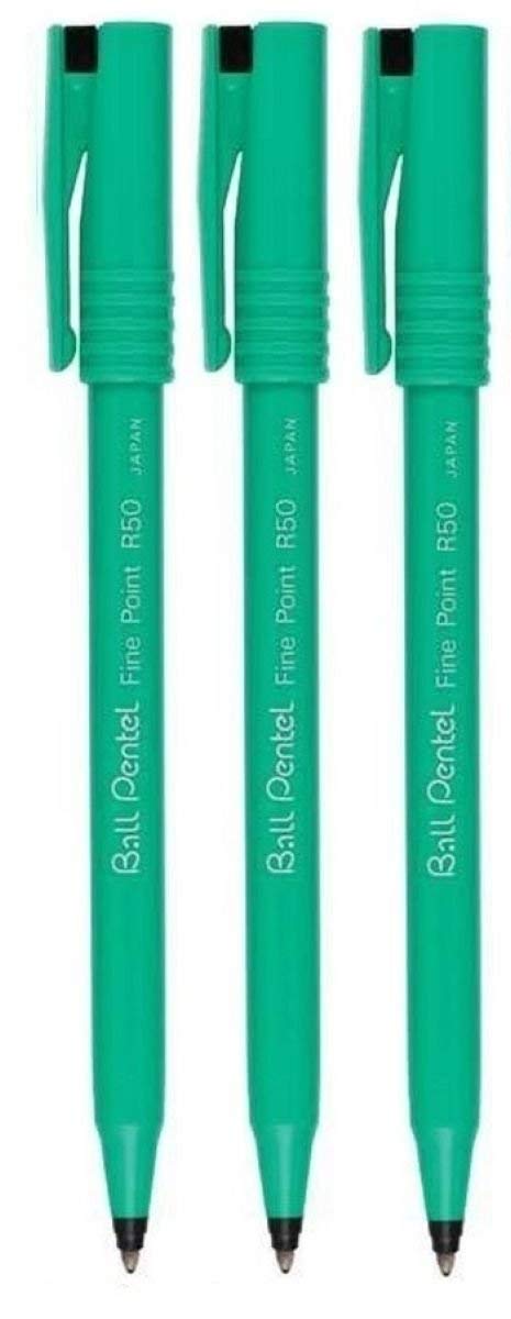Pentel Black R50 Rollerball Ball Pen Pens Fine 0.8mm Cushioned Nib Tip 0.4mm Line Width 77% Recycled (Pack Of 3)