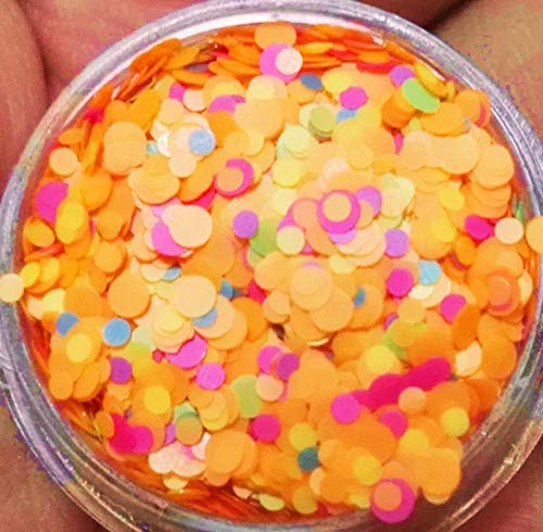 Solvent Resistant Neon Matte Nail Glitter Mix - Pink Blue Green Purple Orange Yellow - 1mm 2mm Round Nail Art Accessories (Neon Matte - Orange Mix)