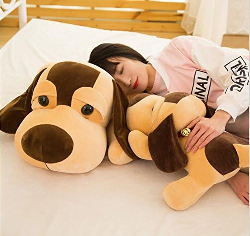 Big Eyes Plush Hugging Pillow Cusion Doll Grovel Dog Stuffed Animals with Two Bells Cute &amp; Warm Gift