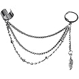Vintage Tassel Ear Cuff Crawler Climber Earring for Women Girls Men Stainless Steel Cartilage Small Hoop Wrap Vine Clip on Feather Leaf Multi Layered Chain Drop Fashion Jewelry 1 Piece