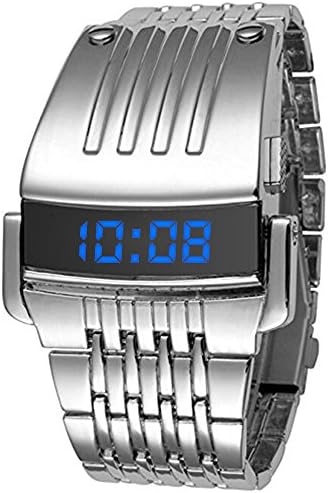 FunkyTop Men's Fashion Stainless Steel Blue LED Digital Retro Luxury Army military Wrist Watches (Silver)