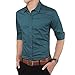 YTD Mens 100% Cotton Casual Slim Fit Long Sleeve Button Down Printed Dress Shirts US L Green