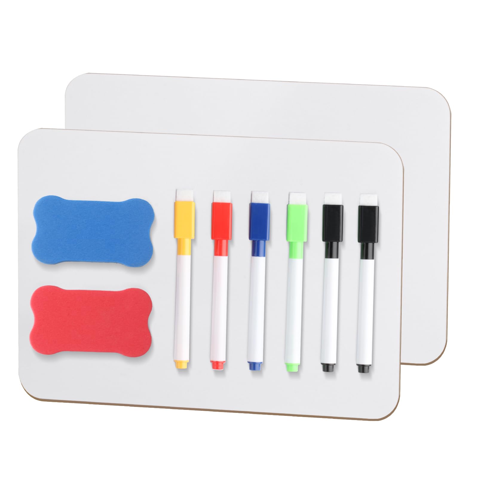 2 Pcs Small Whiteboard, 8.2x11.8 Inch A4 Mini Whiteboards, Mini Whiteboard and Pens and Erasers, Portable Small Double-Sided Dry Erase White Board with 6 Pens and 2 Erasers for Classroom Home Office