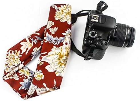 PAMISO Camera Scarf Strap &amp; A Bonus Ivation Spot Cleaning Cloth ,Comfortable Shoulder And Neck Strap( red peony)