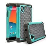 Nexus 5 Case, MagicMobile [Dual Armor Series] Hybrid Impact Resistant Google Nexus 5 Shockproof Tough Case Rugged Hard Plastic + Rubber Silicone Skin Protective Case for LG Nexus 5 - Gray / Turquoise