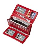 Travelambo Womens RFID Blocking Wallet Trifold Ladies Luxury Leather Clutch Travel Purse (pebble red)