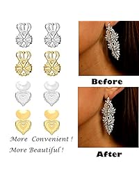 AL&BA Magic Backs for Earrings - Pendientes, 4 pares de elevadores ajustables (2 pares de pendientes chapados en oro de 18 K y 2 pares de pendientes chapados en plata de ley)