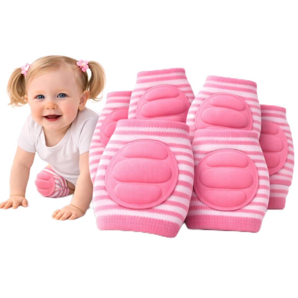 Adalex Global Baby Knee Pads for Crawling - 3 Pairs unisex Baby Knee Pads, Toddler for Protection Toddlers Elastic Anti-Slip Breathable Knee Protector Baby Toy 0-6 6-12 months (3-Pairs Pink)