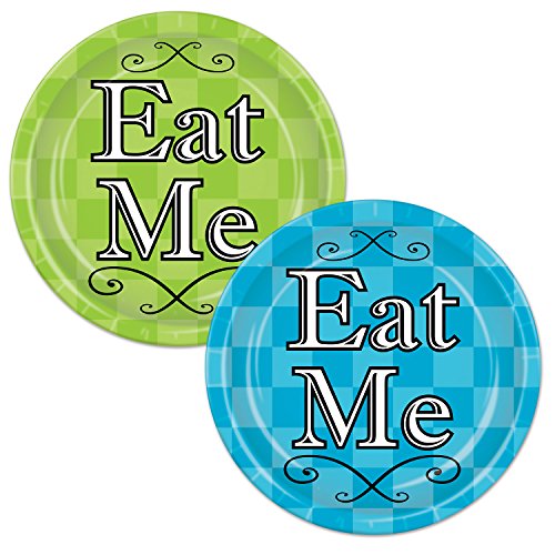 Beistle 58184 24 Piece Alice In Wonderland Plates, 9", Lime Green/Turquoise/White/Black
